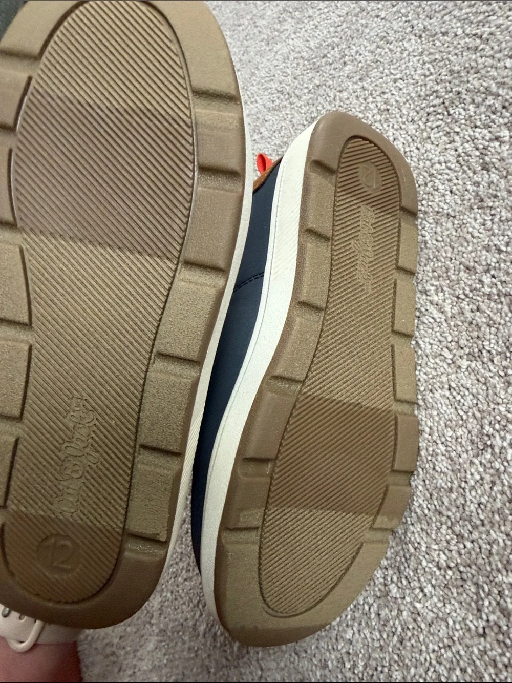Brand new! Kids High-Top Casual Sneakers - Navy and Tan with Orange Laces